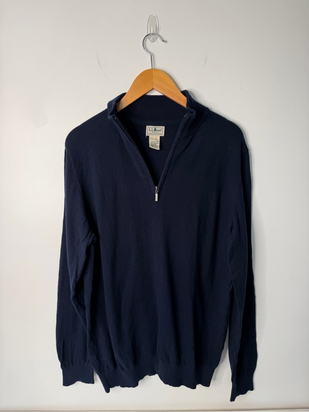 L.L.Bean Cashmere Cotton Quarter Zip Men’s Medium Navy Pullover Sweater Classic